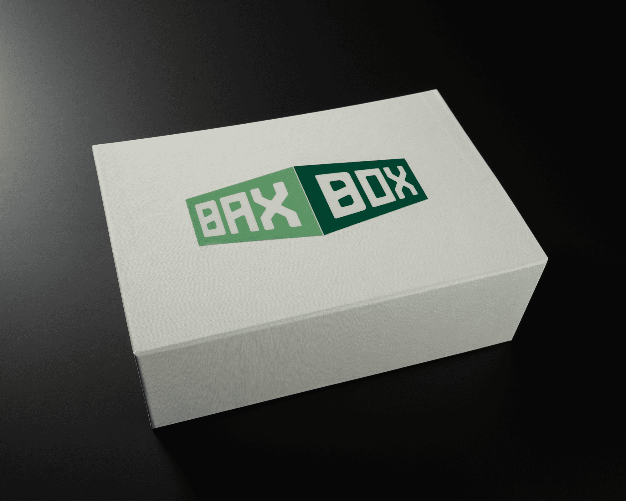 A white box with a green UV DTF transfer sticker logo reading "BAX BOX" on its lid.